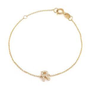14K Real Yellow Gold  Initial ”R” Single Prong Diamond Bracelet 7+1″